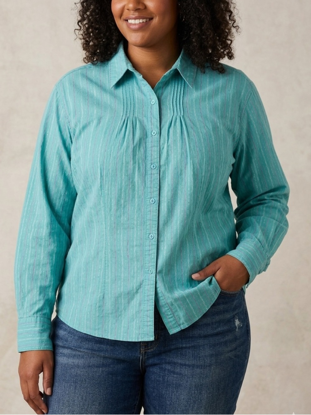 Vintage Wrangler Aura Teal Lurex Striped Western Shirt Boho Cowgirl Xxl Plus